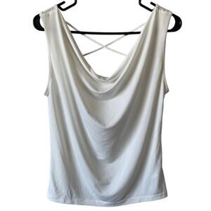 LOLA GRACE White Drop Neck Sleeveless Blouse Size Small Criss Cross Back